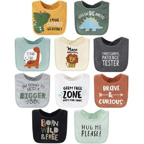The Peanutshell Baby Boy Terry Bibs Set of 10-100% Cotton, Soft, Absorbent Baby Bibs, Toddler Boy Set, Newborn & Infant Bib - Dinosaur in Kuwait