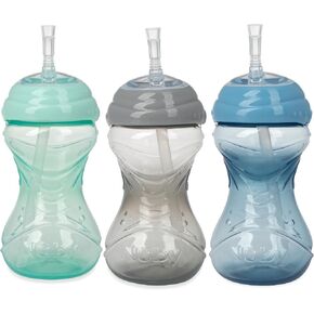 Nuby 3 Piece No-Spill Easy Grip Cup with Flex Straw, Clik It Lock Feature, Neutral, 10 Ounce in Kuwait
