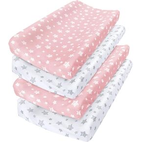 Changing Pad Cover for Boys Girls 4 Pack, Lovely Print Soft Unisex Diaper Change Table Sheets, Fit 32"x16" Contoured Pad, Comfy Cozy 4-Pack Cradle Sheets in Kuwait