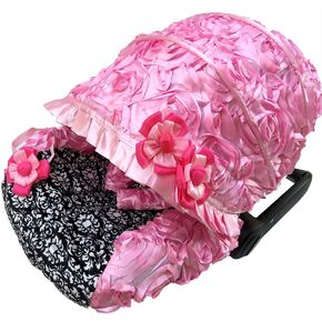 9pc Baby Girl Ultimate Set of Infant Car Seat Cover Canopy Headrest Blanket Hat Nursing Scarf, 06JE02