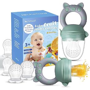 Baby Fruit Food Feeder Pacifier - Fresh Teething Pacifiers, Infant Fruit Teething Teether Toy for 3-24 Months, 6 Pcs Silicone Pouches for Toddlers & Kids & Babies, Piggy Handle 2-Pack (Pink)