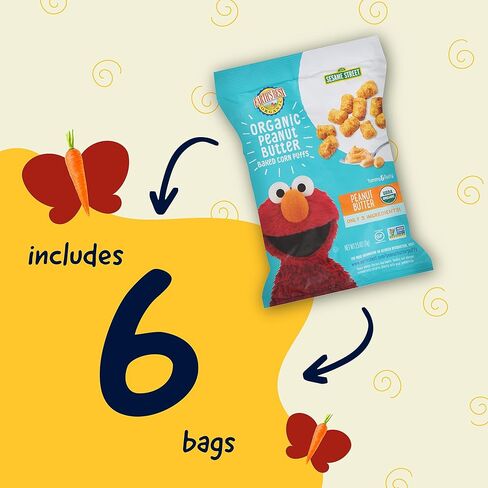 أفضل الوجبات الخفيفة العضوية للأطفال من Earth's Best، وجبات خفيفة للأطفال الصغار من Sesame Street، نفث الذرة المخبوزة بزبدة الفول السوداني العضوية، وجبات خفيفة خالية من الغلوتين للأطفال بعمر عامين فما فوق، كيس 2.5 أونصة (عبوة من 6) in Saudi Arabia