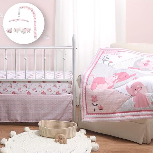 The Peanutshell Pink Elephant Crib Bedding Set for Baby Girls, 4 Pieces in Saudi Arabia