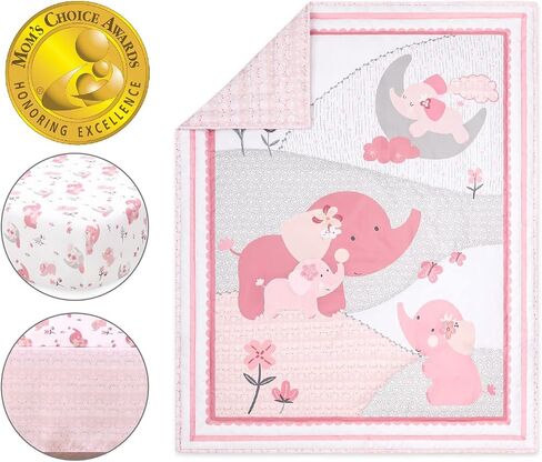 The Peanutshell Pink Elephant Crib Bedding Set for Baby Girls, 4 Pieces in Saudi Arabia