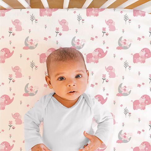 The Peanutshell Pink Elephant Crib Bedding Set for Baby Girls, 4 Pieces in Saudi Arabia