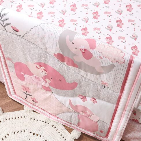 The Peanutshell Pink Elephant Crib Bedding Set for Baby Girls, 4 Pieces in Saudi Arabia
