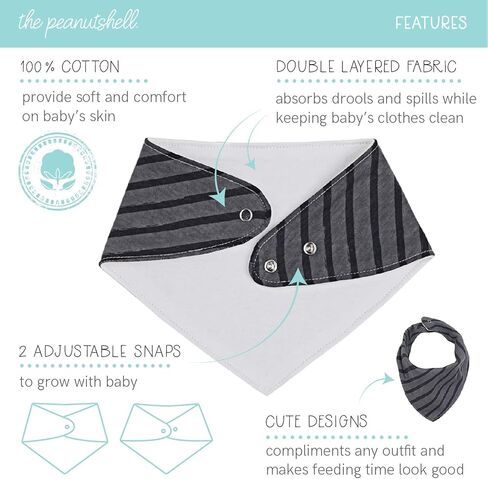 The Peanutshell Bandana Drool Bibs for Baby Boys or Girls - 8 Pack Set for Feeding, Teething, Drooling in Saudi Arabia