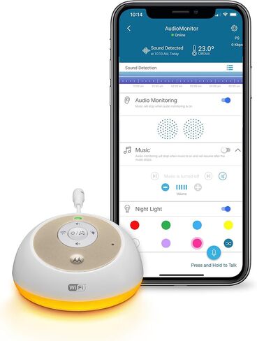 Motorola MBP163CONNECT Audio Baby Monitor - Wireless WiFi Smart Device for Toddlers, Infants, Nursery - with 10 Soothing Sounds, Lullaby, Audiobook - 2-Way Talk Intercom, 7 Night Light Color Options in Saudi Arabia