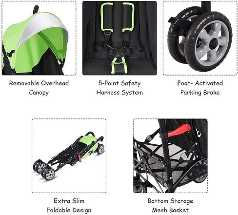 HONEY JOY Baby Lightweight Stroller, Compact Travel Stroller for Airplane, Adjustable Backrest & Canopy, 5-Point Harness, Cup Holder, Storage Basket, Foldable Umbrella Stroller for Toddlers (Black) in Saudi Arabia