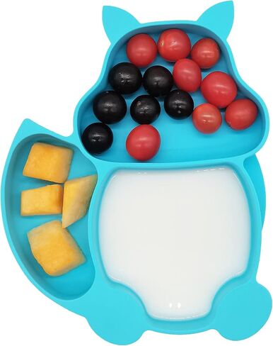 Silione Baby Feeding Set Including Baby Suction Plate/Todder Plates For Self Feeding Training With Divided Design/Soft spoon/Fork/Adjustable Bib Toddler Dish Kit(Blue) in Kuwait
