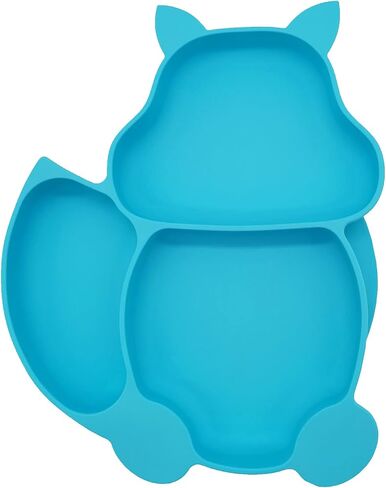 Silione Baby Feeding Set Including Baby Suction Plate/Todder Plates For Self Feeding Training With Divided Design/Soft spoon/Fork/Adjustable Bib Toddler Dish Kit(Blue) in Kuwait