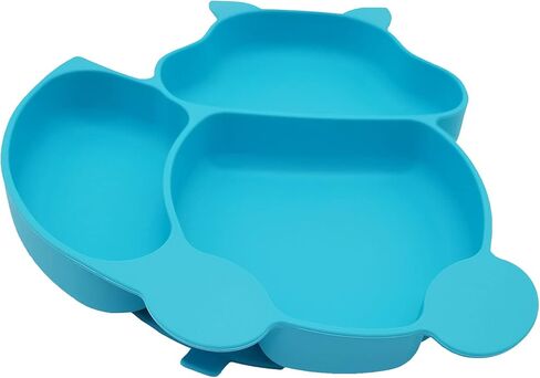 Silione Baby Feeding Set Including Baby Suction Plate/Todder Plates For Self Feeding Training With Divided Design/Soft spoon/Fork/Adjustable Bib Toddler Dish Kit(Blue) in Kuwait