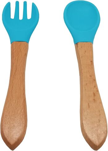 Silione Baby Feeding Set Including Baby Suction Plate/Todder Plates For Self Feeding Training With Divided Design/Soft spoon/Fork/Adjustable Bib Toddler Dish Kit(Blue) in Kuwait