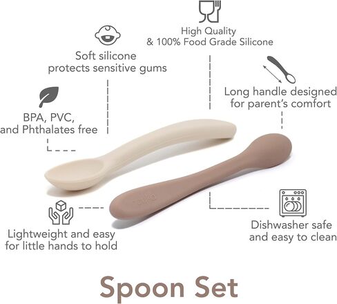 noüka Spoon Set | 100% Food-Grade Silicone | Comes With A Long & Comfortable Grip | Safe & Soft | Dishwasher Friendly | Soft Blush/Shifting Sand | 2-Pack in Kuwait