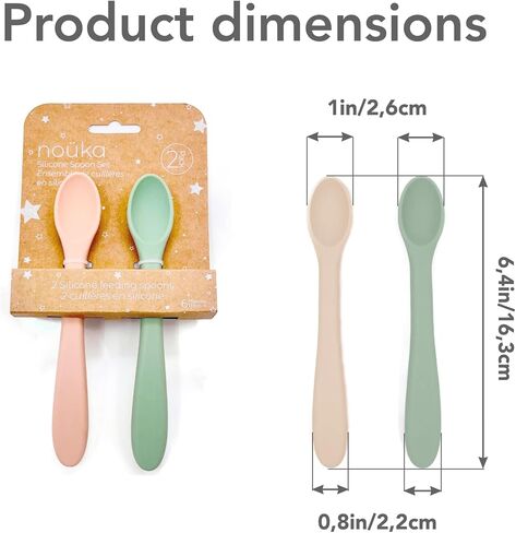 noüka Spoon Set | 100% Food-Grade Silicone | Comes With A Long & Comfortable Grip | Safe & Soft | Dishwasher Friendly | Soft Blush/Shifting Sand | 2-Pack in Kuwait