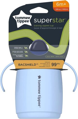 Tommee Tippee Superstar Trainer Sippy Cup for Toddlers, INTELLIVALVE 100% Leak-Proof & Shake-Proof | Antimicrobial Technology (10oz, 6+ Months, 1 Count), Blue in Saudi Arabia