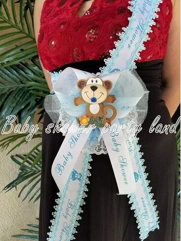 Baby Shower for Boy, Mom to Be It's a Boy Sash Monkey Safari Blue Ribbon Corsage Noah's in Kuwait