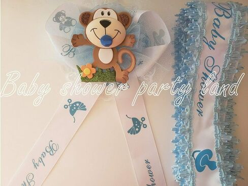 Baby Shower for Boy, Mom to Be It's a Boy Sash Monkey Safari Blue Ribbon Corsage Noah's in Kuwait