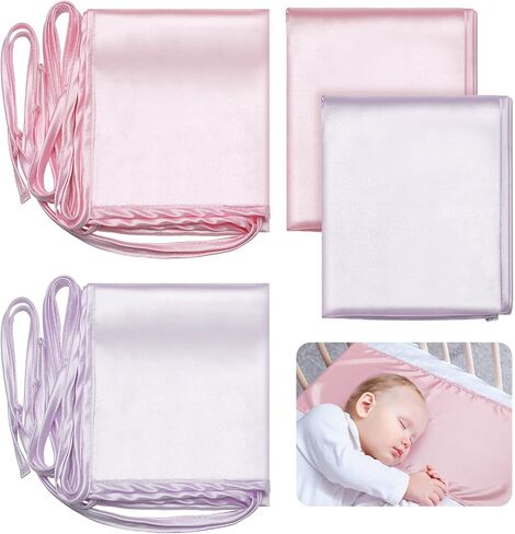 Hosuly 2 Pcs Satin Bassinet Sheet Baby Hair Soft Silk Feeling Sheet Baby Bassinet for Rectangle Cradle Pad Mattress Boys Girls Newborn Infant(Green and White) in Saudi Arabia