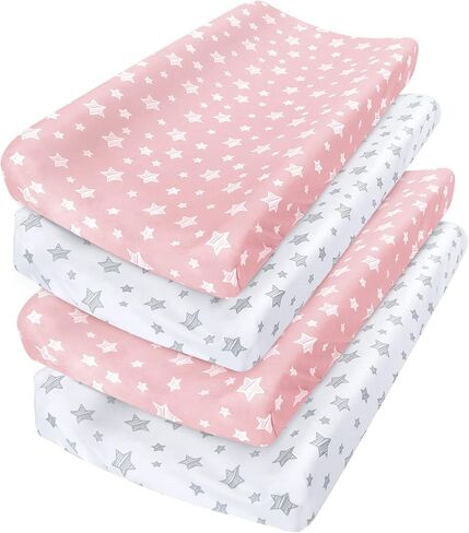Changing Pad Cover for Boys Girls 4 Pack, Lovely Print Soft Unisex Diaper Change Table Sheets, Fit 32"x16" Contoured Pad, Comfy Cozy 4-Pack Cradle Sheets in Kuwait