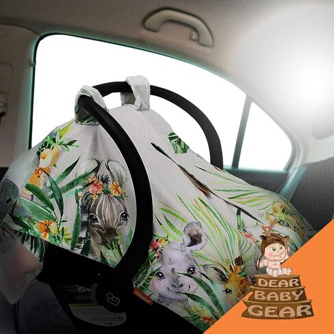 Dear Baby Gear Car Seat Canopy - Premium Infant Car Seat Cover - Maximum Protection/Style - Breathable Car Seat Canopy for Boys - Watercolor Elephant Safari Jungle Print/Custom Print - 40"x30" in Kuwait