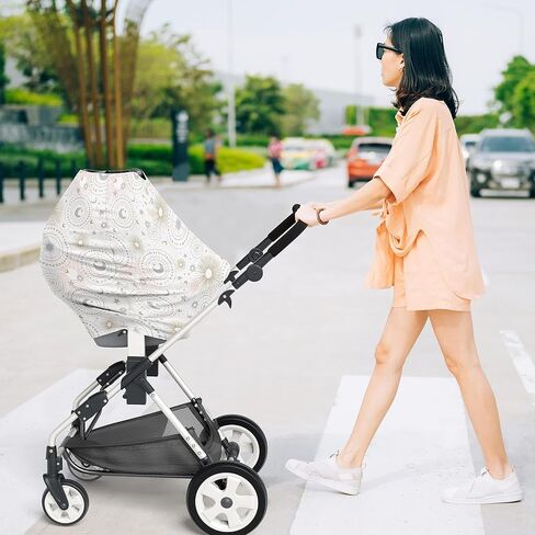 Sweet Jojo Designs Star and Moon Girl Infant Baby Car Seat Cover Nursing Breastfeeding Shopping Cart Stroller Canopy - Blush Pink Gold and Grey Celestial Sky Stars Shabby Chic in Kuwait