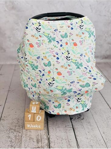 Car Seat Canopy Infant Carseat Canopy, Nursing Breastfeeding Cover, Stretchy Carrier Covers for Stroller/High ChairMulti Use Baby Breastfeeding Covers, Boys and Girls Shower Gifts (Flower) in Saudi Arabia