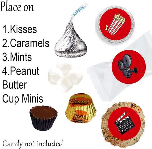 MAGJUCHE Movie Night Candy Stickers, Cinema Theater Hollywood Themed Birthday Party Stickers Label, Fit, 304 Count in Saudi Arabia