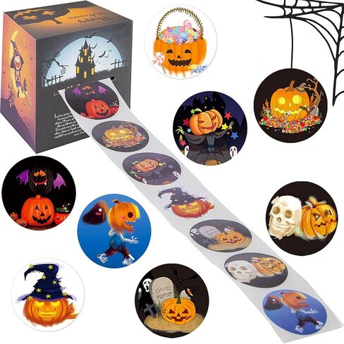 500 PCS Halloween Stickers,Pumpkin Stickers 1.57 inch LargeHalloween Self Adhesive Gift Tags for Kids 8 AlternatingDesigns Pumpkin for Halloween Party Decoration (Halloween) in Kuwait