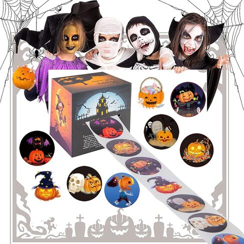 500 PCS Halloween Stickers,Pumpkin Stickers 1.57 inch LargeHalloween Self Adhesive Gift Tags for Kids 8 AlternatingDesigns Pumpkin for Halloween Party Decoration (Halloween) in Kuwait