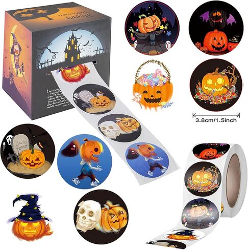 500 PCS Halloween Stickers,Pumpkin Stickers 1.57 inch LargeHalloween Self Adhesive Gift Tags for Kids 8 AlternatingDesigns Pumpkin for Halloween Party Decoration (Halloween) in Kuwait
