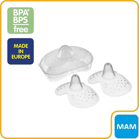 MAM Breastfeeding Nipple Shields with Sterilizing Storage Case, Nipple Shields for Nursing Newborn, Size 1 Small 17mm, 2-Count, Clear in Saudi Arabia