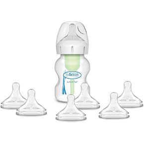 Dr. Brown's Options+ Wide-Neck Anti-Colic Baby Bottle - 9oz - 4pk and Options+ Wide-Neck Baby Bottle Nipple, Level 2 (3 Months+), 6 Count in Saudi Arabia