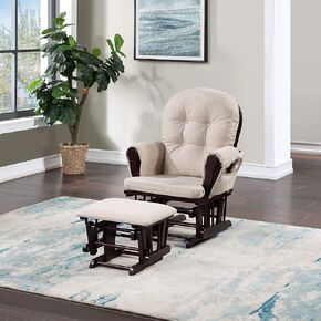 Suite Bebe Carson Glider and Ottoman in White Wood and Oyster Gray Fabric
