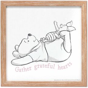 Open Road Brands Disney Winnie The Pooh and Piglet Gather Grateful Hearts Framed Wood Wall Decor - Cute Winnie The Pooh Wall Art for Home Decor