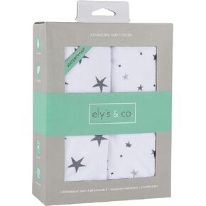 Ely’s & Co. Patent Pending Waterproof Bassinet 2-Pack Set for Baby Boy - 100% Cotton, Jersey Knit Cotton Sheets with Waterproof Lining — Grey Stars