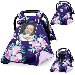 Baby Carseat Cover Boys, Newborn Car seat Canopy, Minky Cozy & Warm Cover, Winter Carrier Cover with Peep Windows, Soft & Breathable, Bear Stuff in Kuwait