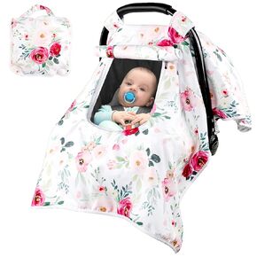 Baby Carseat Cover Boys, Newborn Car seat Canopy, Minky Cozy & Warm Cover, Winter Carrier Cover with Peep Windows, Soft & Breathable, Bear Stuff in Kuwait