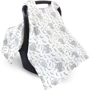 Touched by Nature Unisex Baby Organic Muslin Car Seat Canopy, Pink Elephant, One Size in Kuwait