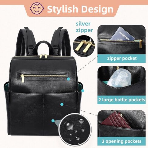 حقيبة ظهر للحفاضات من مومين سايد، حقائب كروس للنساء، حقيبة ظهر جلدية للأم والأب، حقيبة سفر كبيرة للأطفال للأولاد والبنات تناسب كمبيوتر محمول مقاس 15 بوصة، 4 جيوب معزولة، محطة تغيير الحفاضات in Kuwait
