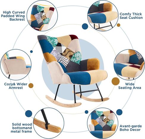Fahomiss Rocking Chair Nursery -Rocking Chair for Nursery Glider Chair with High Backrest Comfy Glider Chair for Nursery, Living Room, Bedroom Recliner (Bright Color) in Saudi Arabia