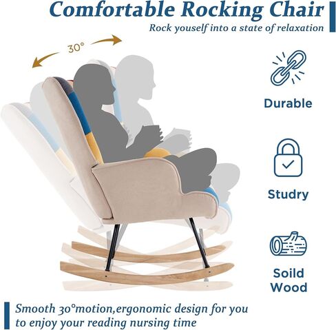 Fahomiss Rocking Chair Nursery -Rocking Chair for Nursery Glider Chair with High Backrest Comfy Glider Chair for Nursery, Living Room, Bedroom Recliner (Bright Color) in Saudi Arabia