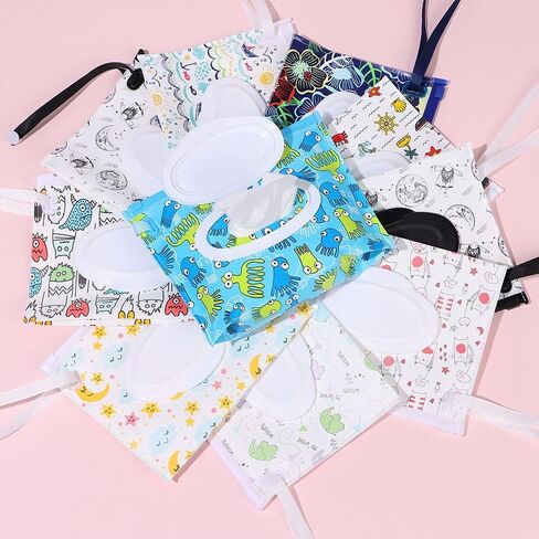 Portable Wet Wipe Pouch, Refillable Baby Wipe Dispenser with Snap Strap, Travel Reusable Wipes Container Wipe Carrying Case Holder(6) in Saudi Arabia