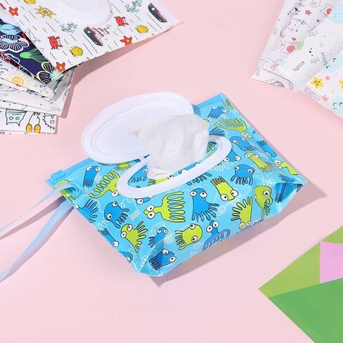 Portable Wet Wipe Pouch, Refillable Baby Wipe Dispenser with Snap Strap, Travel Reusable Wipes Container Wipe Carrying Case Holder(6) in Saudi Arabia