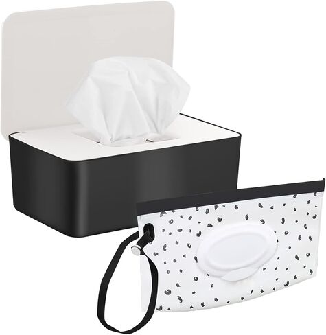 2 Pack Baby Wipe Dispenser, Portable Wet Wipe Pouch, Reusable & Refillable Reusable Travel Wet Wipe Pouch for Bathroom Baby Nursery with Cover Sealed Plastic Mask Storage Box in Saudi Arabia