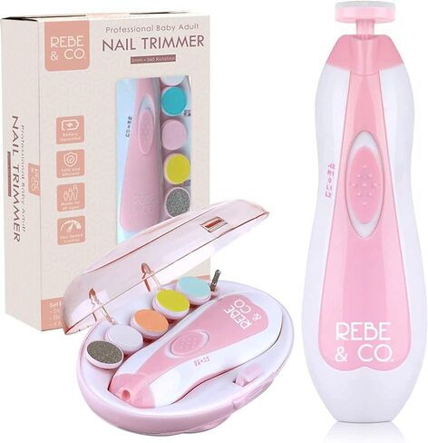 مبرد اظافر كهربائي للاطفال مع اضاءة LED للاطفال حديثي الولادة او البالغين، قصافة اظافر اساسية وآمنة، تتضمن حافظة ووسادات قص مختلفة. كيت باي ريبي اند كو in Kuwait