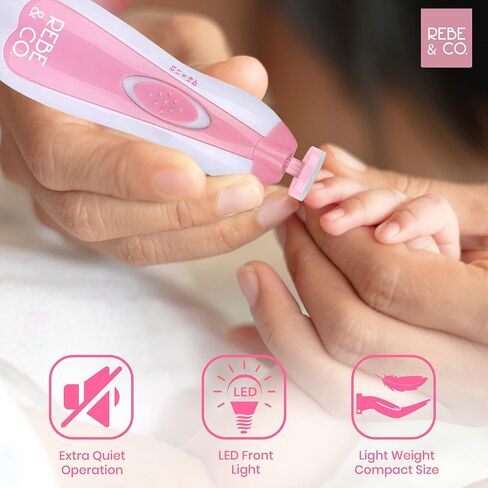 مبرد اظافر كهربائي للاطفال مع اضاءة LED للاطفال حديثي الولادة او البالغين، قصافة اظافر اساسية وآمنة، تتضمن حافظة ووسادات قص مختلفة. كيت باي ريبي اند كو in Kuwait