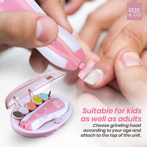 مبرد اظافر كهربائي للاطفال مع اضاءة LED للاطفال حديثي الولادة او البالغين، قصافة اظافر اساسية وآمنة، تتضمن حافظة ووسادات قص مختلفة. كيت باي ريبي اند كو in Kuwait