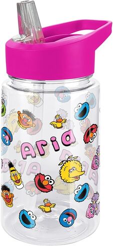 LOGOVISION Sesame Street Name in Pattern Kids Tritan Plastic Water Bottle with Straw Lid and Handle, Reusable Tumbler for Toddlers, Unisex for Girls and Boys, 12oz, Personalized Name: ELIJAH in Kuwait