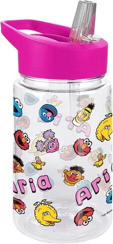 LOGOVISION Sesame Street Name in Pattern Kids Tritan Plastic Water Bottle with Straw Lid and Handle, Reusable Tumbler for Toddlers, Unisex for Girls and Boys, 12oz, Personalized Name: ELIJAH in Kuwait